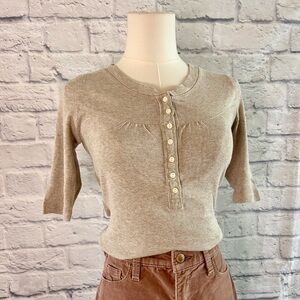 Victoria’s Secret VS Tee Shop Oatmeal Ribbed Henley Top Slim Fitted Trim Cotton